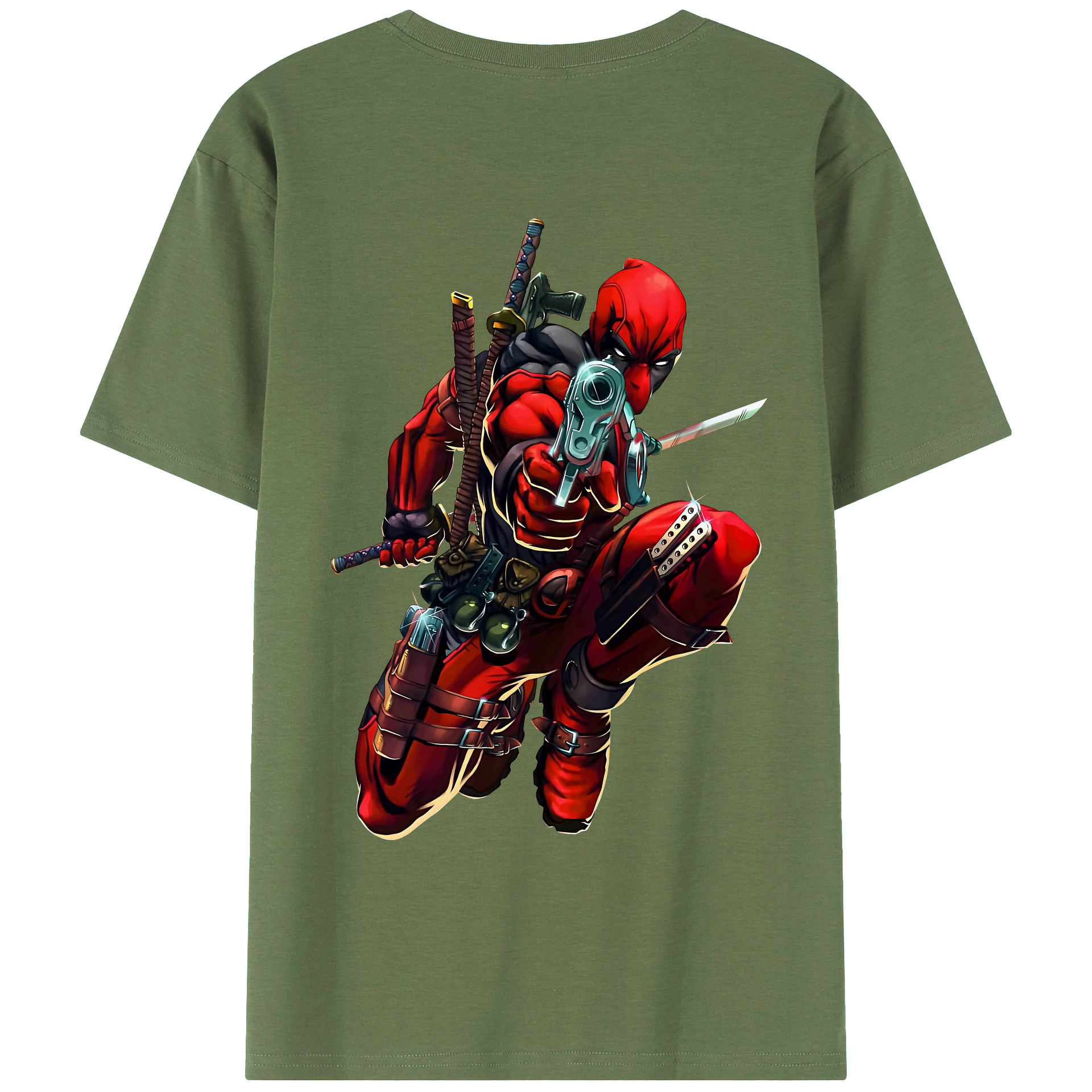 （画像用） Deadpool デッドプール 綿100％ メンズ半袖Tシャツ（バックプリント） 通気性